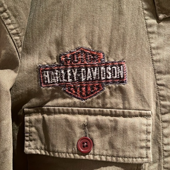 Harley Davidson Military Style Canvas Button Up - Picture 5 of 6